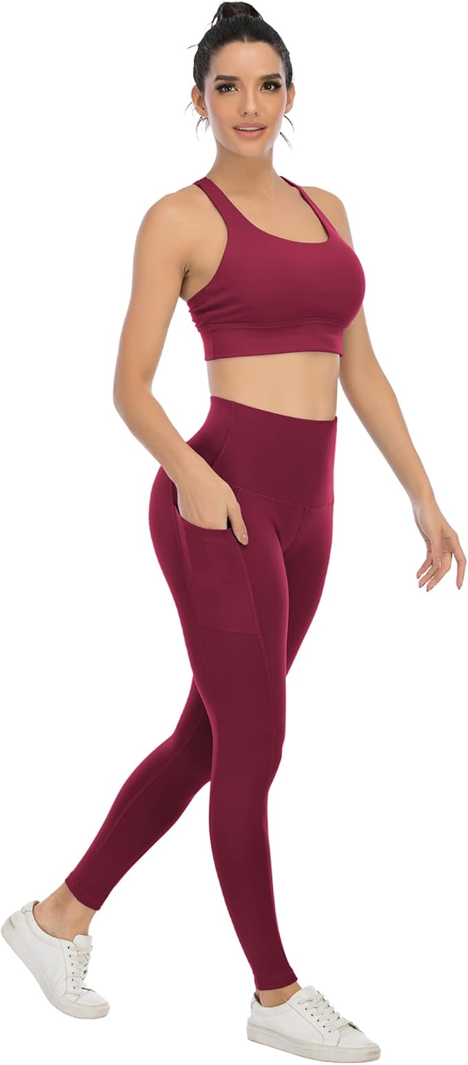 4 Pack Leggings with Pockets for Women,High Waist Tummy Control Workout Yoga Pants