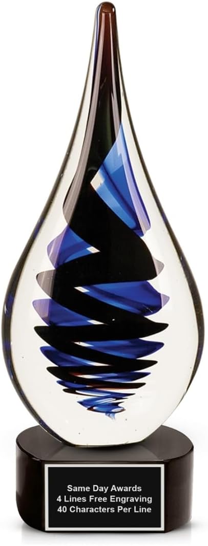 Hand-Blown Art Glass Award – Custom Engraved Elegant Award for Corporate, Sports Retirement Volunteer Recognition Leadership Personal Milestones Employee Gifts