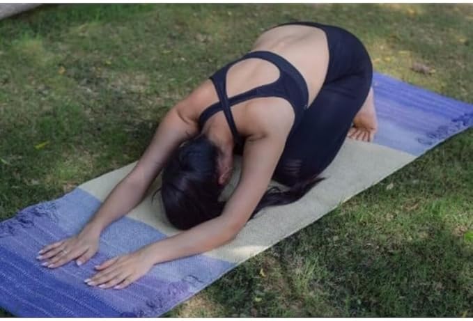 Indian Handmade100 % Organic Anti Skid Multi Colour Cotton Yoga Mat - Eco-Friendly Hand-Woven Rug - Non-Slip & Thick (24”x72”x5mm) for Hot yoga & Everyday Fitness at Home - Comfortable & Foldable Extra-Long Mat