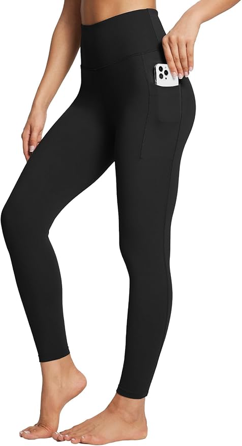 BALEAF Women's Leggings with Pockets Black Tummy Control Workout High Waisted Athletic 7/8 Ultra Soft Gym Yoga Ankle Pants