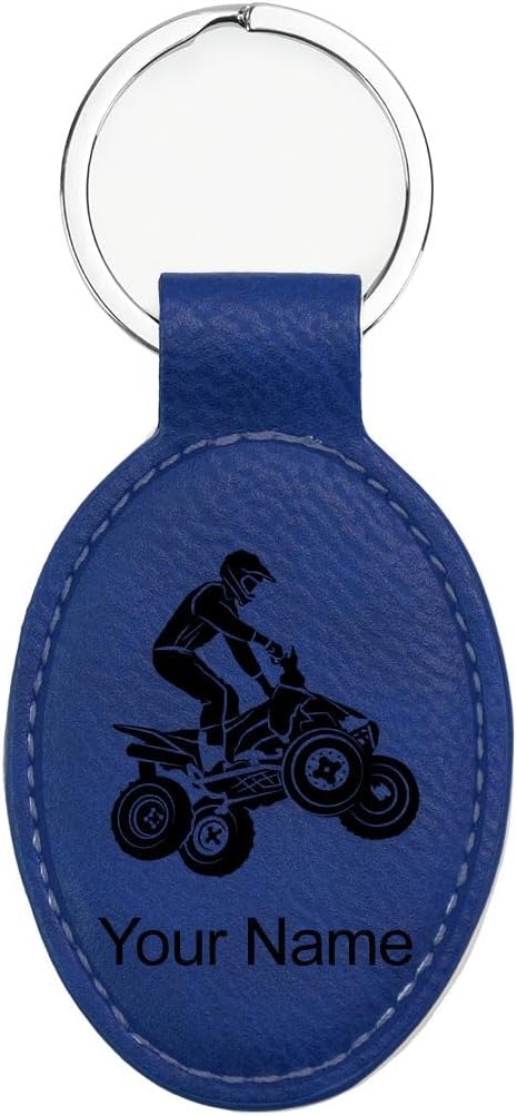 LaserGram Oval Keychain, Quad, Personalized Engraving Included (Dark Blue with Black)