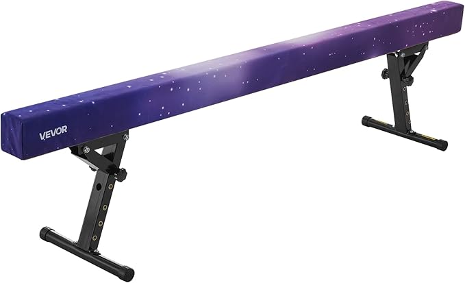 VEVOR 8FT Balance Beam for Kids, 200-350LBS Stable Support Gymnastics Floor Beam with Non-Slip Mat, Wood-Core/EVA Gymnastics Training Equipment with Anti-Slip Bottom & Carry Bag for Home Gym