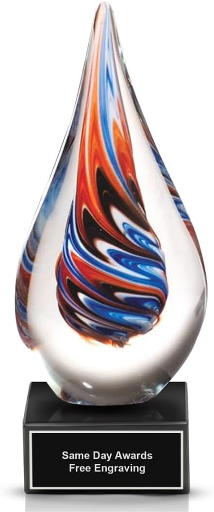 Hand-Blown Art Glass Award – Custom Engraved Elegant Award for Corporate, Sports Retirement Volunteer Recognition Leadership Personal Milestones Employee Gifts
