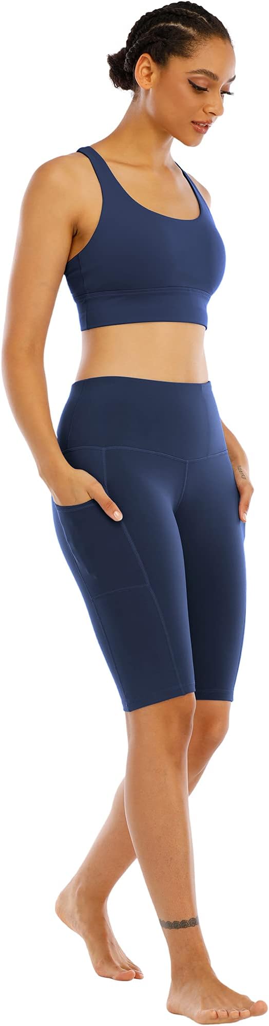 WHOUARE 4 Pack Biker Yoga Shorts with Pockets for Women,High Waisted Athletic Running Workout Gym Shorts Tummy Control