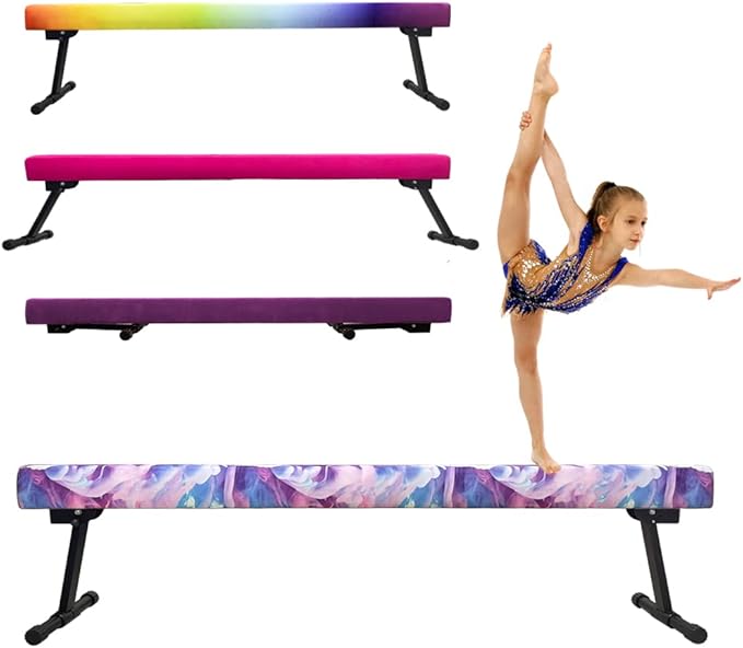 8FT Adjustable&Foldable Gymnastics Balance Beam,Home Gym Equipment,Easy Assembling and Storage,No Tool Require,for Kids Children Girls Training