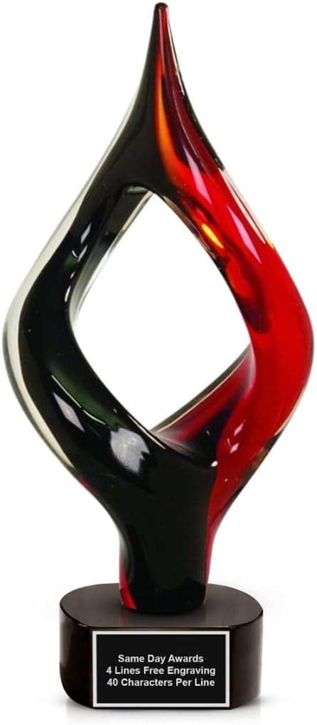 Hand-Blown Art Glass Award – Custom Engraved Elegant Award for Corporate, Sports Retirement Volunteer Recognition Leadership Personal Milestones Employee Gifts