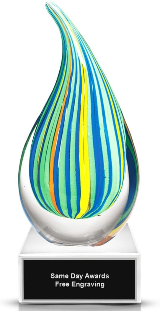 Hand-Blown Art Glass Award – Custom Engraved Elegant Award for Corporate, Sports Retirement Volunteer Recognition Leadership Personal Milestones Employee Gifts
