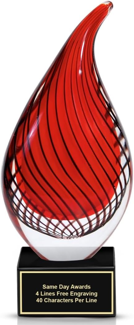 Hand-Blown Art Glass Award – Custom Engraved Elegant Award for Corporate, Sports Retirement Volunteer Recognition Leadership Personal Milestones Employee Gifts