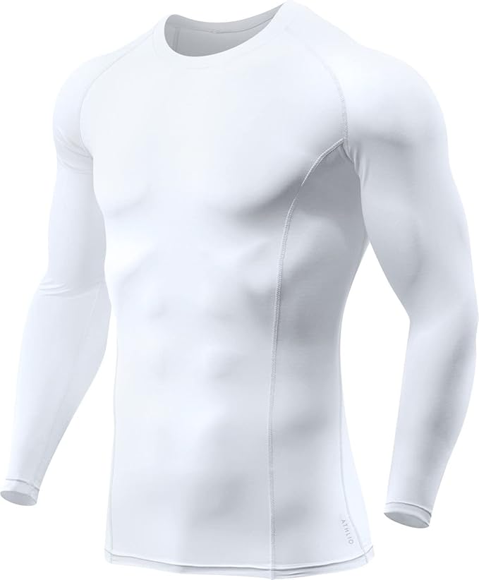 ATHLIO Men's UPF 50+ Long Sleeve Compression Shirts, Water Sports Rash Guard Base Layer, Athletic Workout Shirt
