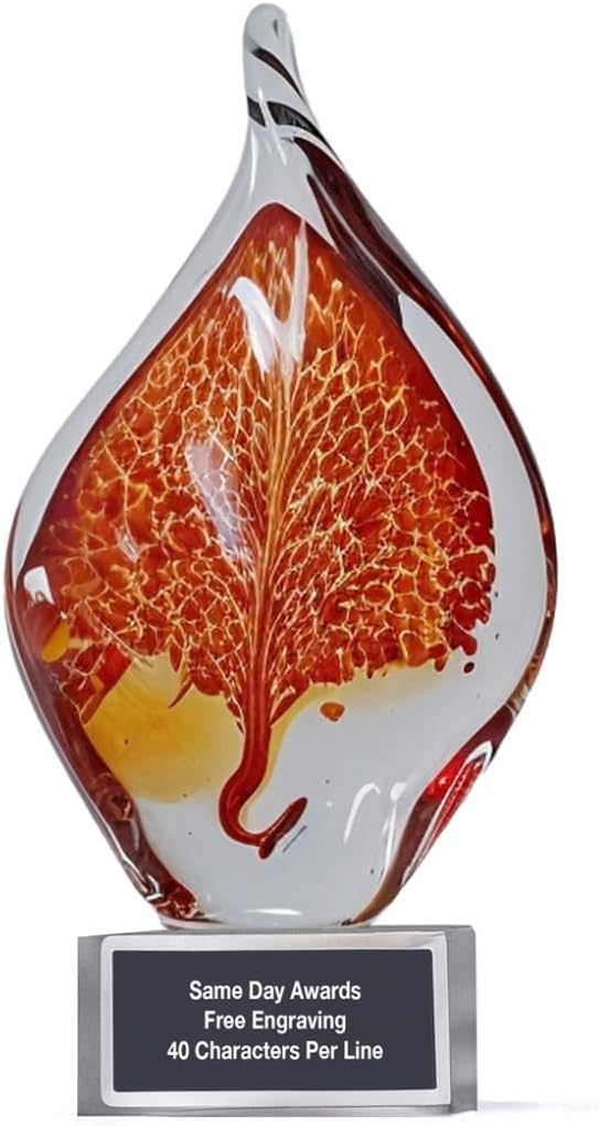 Hand-Blown Art Glass Award – Custom Engraved Elegant Award for Corporate, Sports Retirement Volunteer Recognition Leadership Personal Milestones Employee Gifts