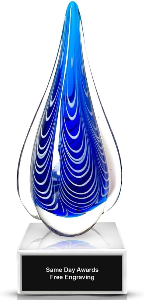 Hand-Blown Art Glass Award – Custom Engraved Elegant Award for Corporate, Sports Retirement Volunteer Recognition Leadership Personal Milestones Employee Gifts