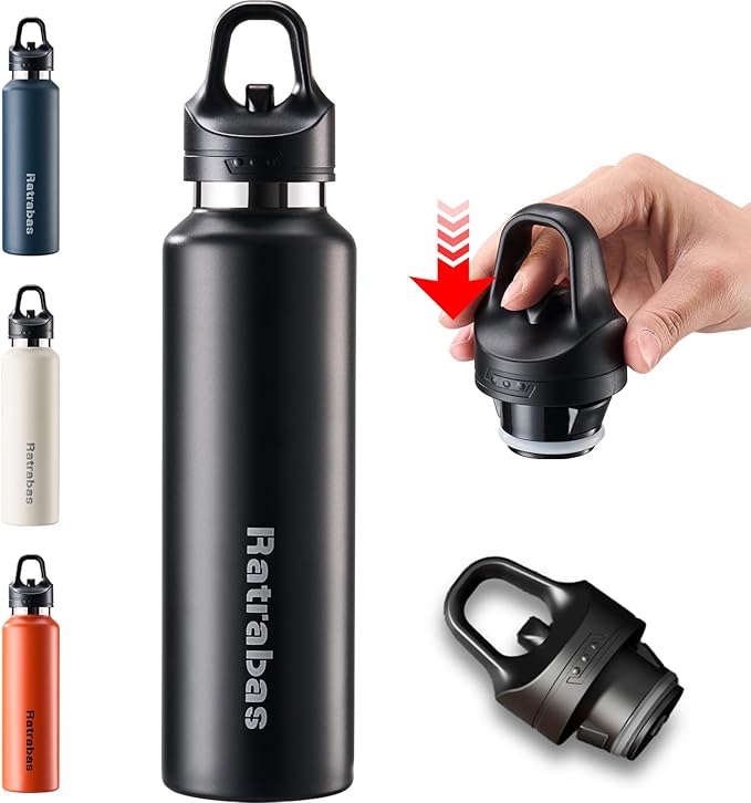 Insulated Water Bottle 21 OZ, Insulated Tumbler with One-Touch Open, Travel Water Bottle with Leak-Proof Design, Sports Water Bottle for Women & Men (Black)