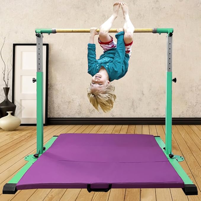 Gymnastics Kip Bar for Home Indoor Training,Horizontal Bar for Kids Girls Junior,Adjustable Arms from 3' - 5' Gym Equipment,1-4 Levels,300lbs Weight Capacity