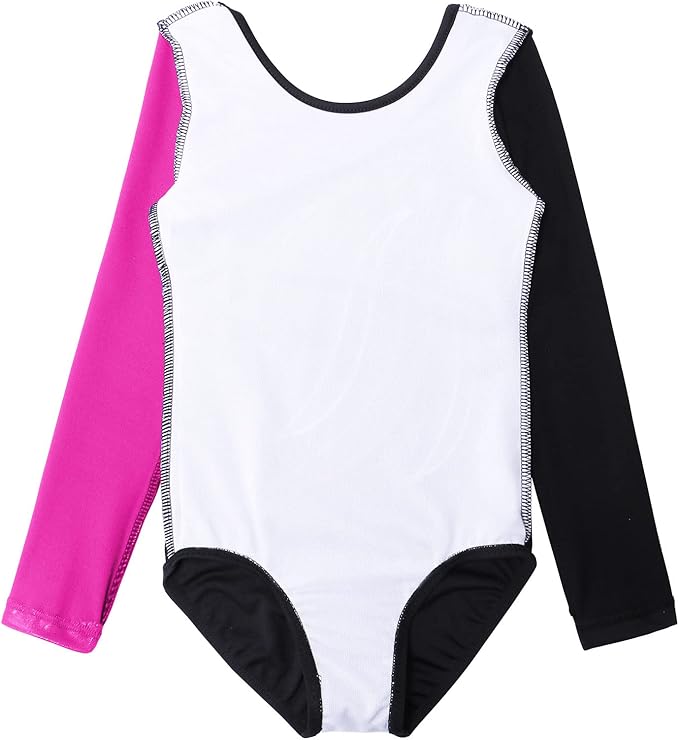 BAOHULU Leotards for Girls Gymnastics Long Sleeve Embroidery Shiny Black Diamond Dance Clothes