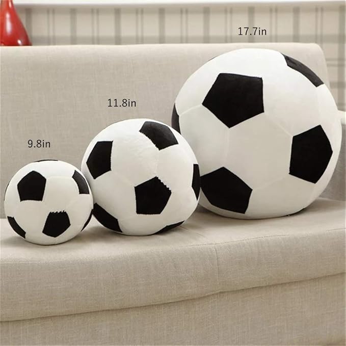 Fluffy Stuffed Toy Soccer Ball Plush Pillow Soft Durable Stuff Soccerball Gift for Kids Boy Baby (Black -White,7.8inch/20cm)