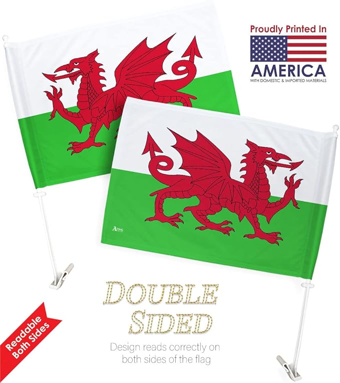 World Cup 2022 Welsh Car Flag Bandera para Carros De Welsh Auto Decorations Small Banner for Window Clip Pole Accessories FIFA Sports Fans Outdoor Flags Trophy Game Football Soccer Gifts Made in USA