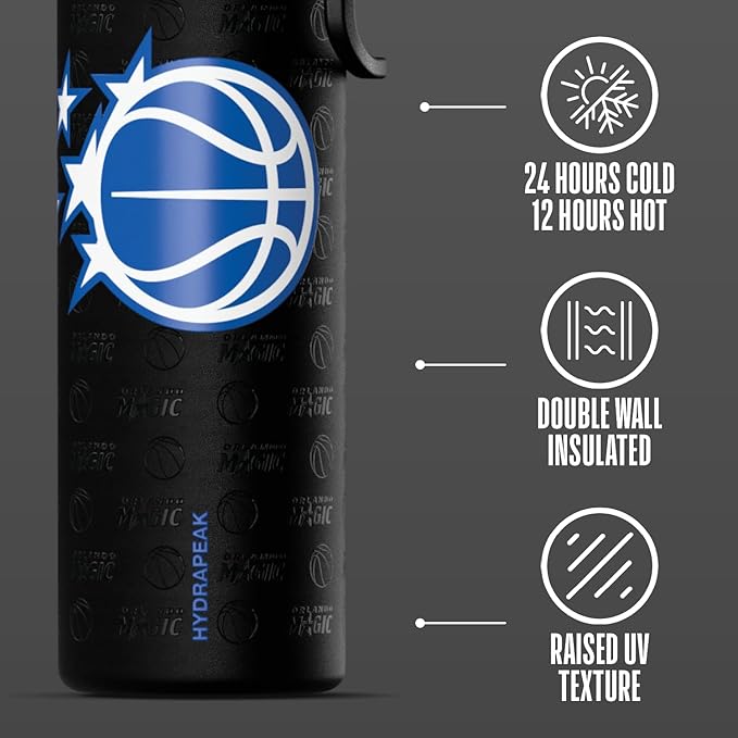 Hydrapeak x NBA Officially Licensed Orlando Magic 26 oz Active Water Bottle with Chug Lid and Handle Reusable Stainless Steel Double Wall Insulated Sports Gift