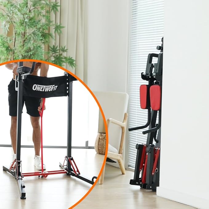 ONETWOFIT Foldable Power Tower Pull Up Bar Station, Multi-Function Adjustable Height Dip Station for Home Gym Workout, Strength Training Fitness Equipment, Pull Up Stand 400LBS