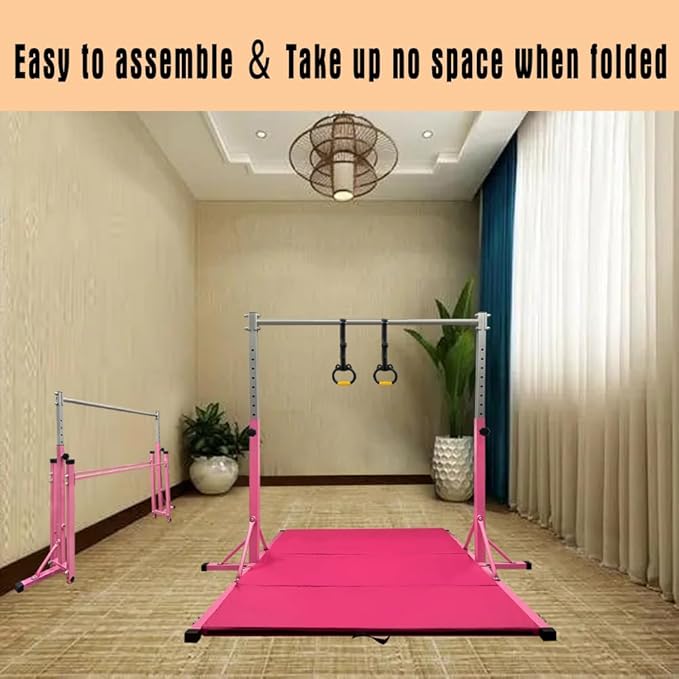 Gymnastics Kip Bar for Home Indoor Training,Horizontal Bar for Kids Girls Junior,Adjustable Arms from 3' - 5' Gym Equipment,1-4 Levels,300lbs Weight Capacity