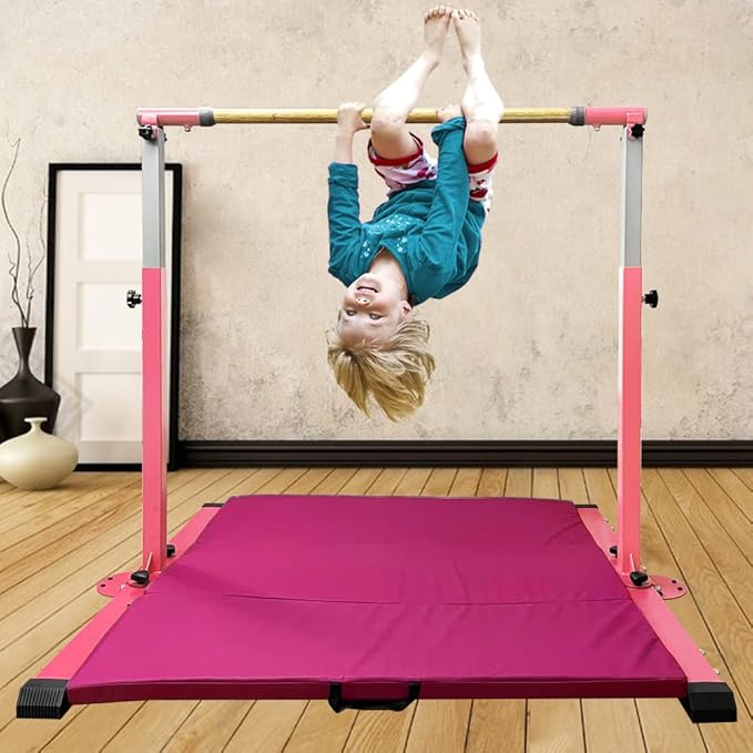 Gymnastics Kip Bar for Home Indoor Training,Horizontal Bar for Kids Girls Junior,Adjustable Arms from 3' - 5' Gym Equipment,1-4 Levels,300lbs Weight Capacity