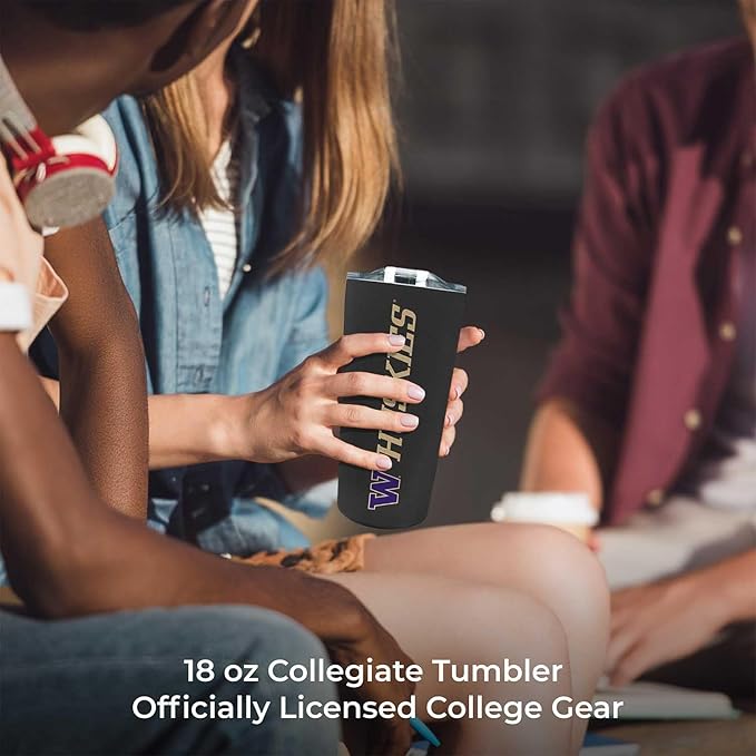 Campus Colors NCAA Stainless Steel Tumbler perfect for Gameday - 18 oz - Double Walled - Keeps Drinks Perfectly Insulated (Washington Huskies - Black)