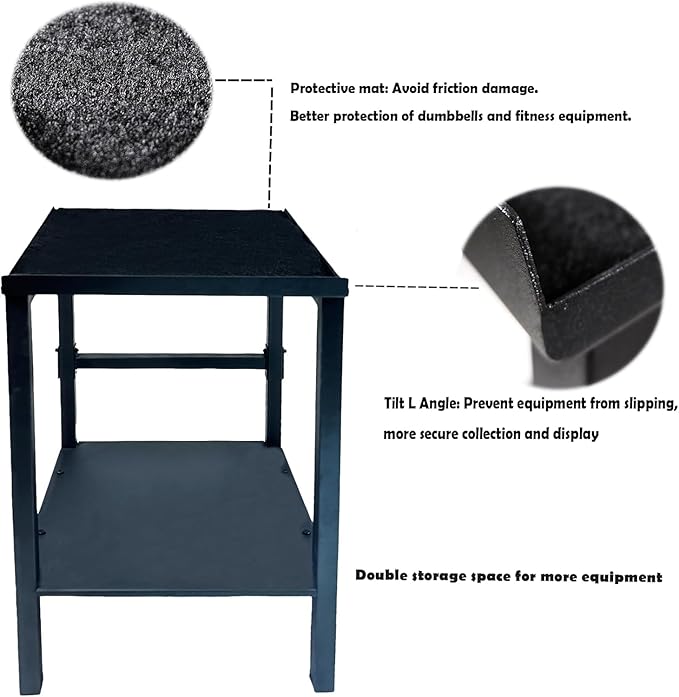 Black Heavy Duty Adjustable Dumbbell Stand & Kettlebell Stand - Adjustable Dumbbell Weight Rack, Weight Stand for Dumbbells, Weight Rack for Home Gym with Non-Slip Base, Anti-Tip Safety & Space-Saving Design