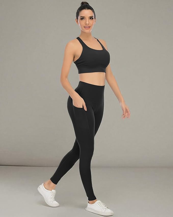 4 Pack Leggings with Pockets for Women,High Waist Tummy Control Workout Yoga Pants