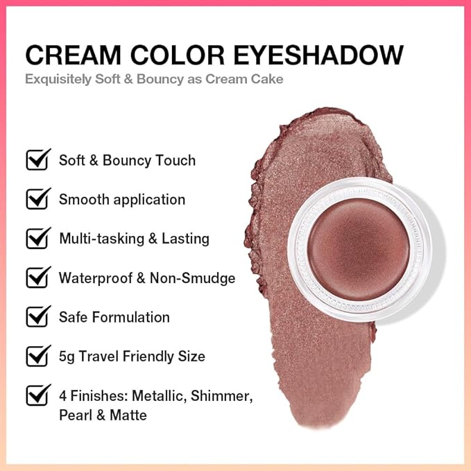 Cream Glitter Cocoa Shimmer Metallic Eyeshadow Palette Makeup, Natural Single Mini Instant Holographic Eyeshadow For Older Women, Sombras Crema Para Ojos, Talc, Paraben & Cruelty Free, 21