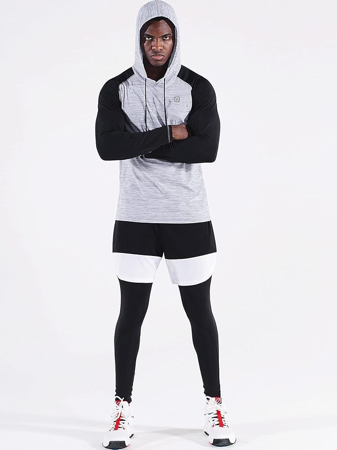 NELEUS Men's Dry Fit Athletic Shirt Workout Running Long Sleeve Shirts with Hoods