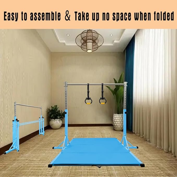 Gymnastics Kip Bar for Home Indoor Training,Horizontal Bar for Kids Girls Junior,Adjustable Arms from 3' - 5' Gym Equipment,1-4 Levels,300lbs Weight Capacity