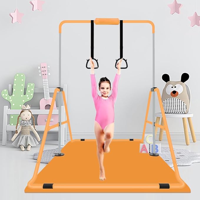 Expandable Gymnastics Bar for Kids, Adjustable Height Junior Training Kip Bar, Folding Gymnastic Horizontal Bars Monkey Bar, Home Gym Equipment for Kid Gymnasts, Child, Girl, Boy