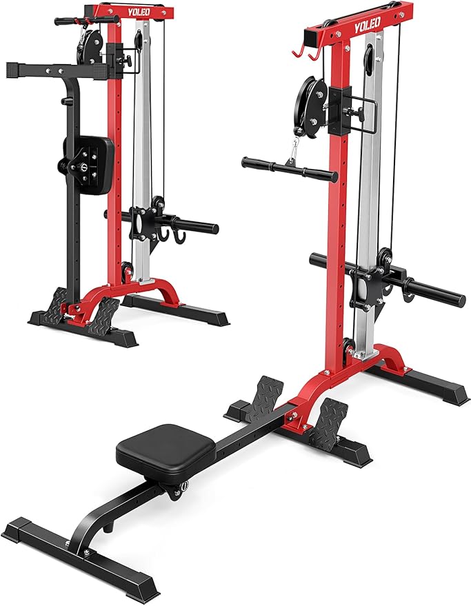 YOLEO Smooth Dual Pulley System Power Cage, 1700LBS Adjustable Cable Crossover Power Rack, Multi-Functional Squat Rack for Home Gym