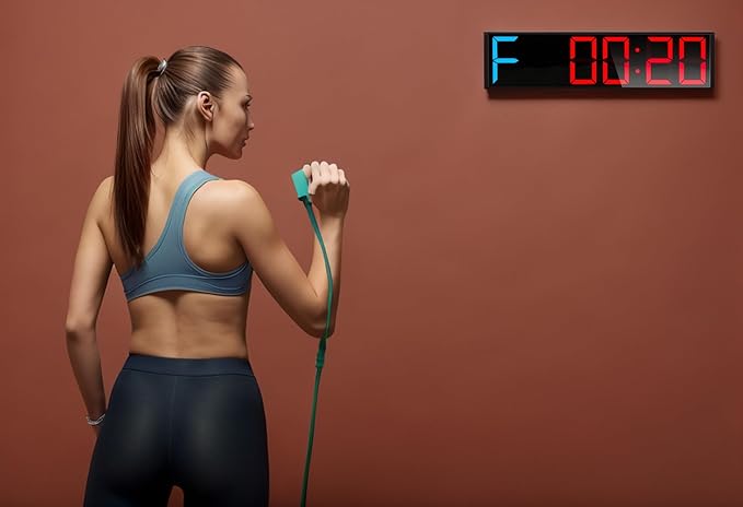 26'' Extra Large Home GYM Timer Clock, Programable Workout Interval Timer, Digital Wall Clock, with 7-color Night Light, 8 Alarm Clocks, Calendar/Temperature, Countdown & Stopwatch (Blue & Red)