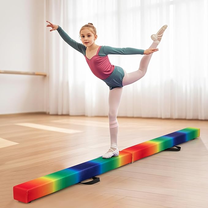 Giantex 7FT/8FT/9FT Balance Beam, Folding Gymnastics Beam w/Carry Handles, Floor Foam Gymnastics Equipment for Kids, Non Slip Rubber Base for Exercise, Practice & Professional Home Training