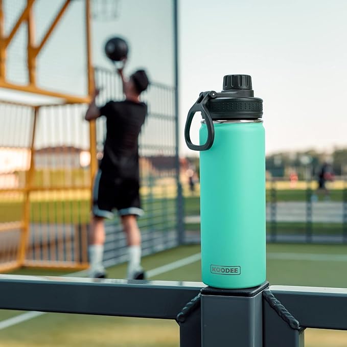 Koodee Insulated Water Bottle, 18 oz Stainless Steel Double Wall Vacuum Wide Mouth Sport Bottle with Leakproof Spout Lid (Teal)