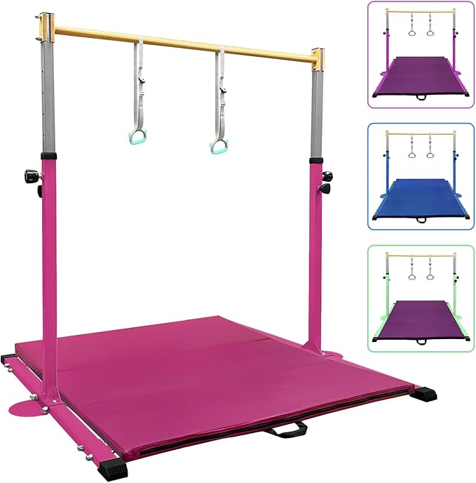 GLANT Gymnastic Kip Bar,Horizontal Bar for Kids Girls Junior,3' to 5' Adjustable Height,Home Gym Equipment,Ideal for Indoor and Home Training,1-4 Levels,300lbs Weight Capacity