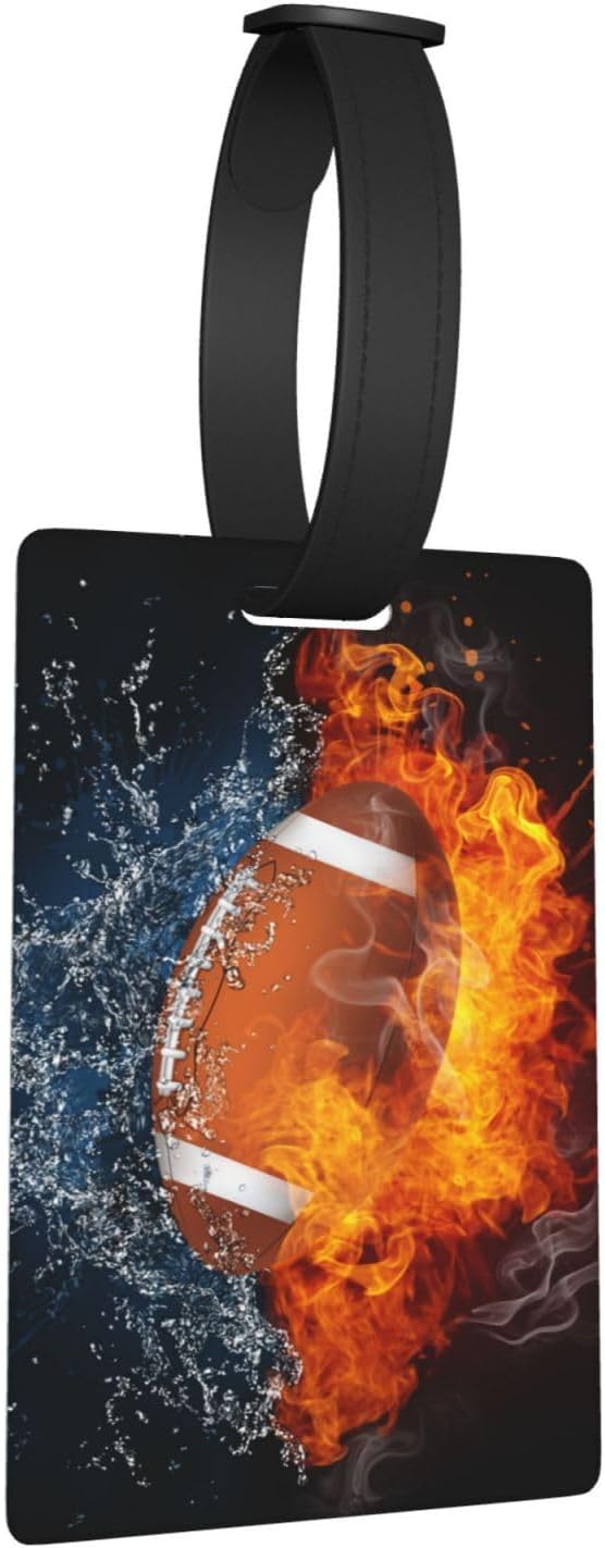 Kids Football Backpack Tags for Boys, Sports-Themed Luggage Tags for Suitcases, Cool Bag Tags with Fire and Water Background, Small Name ID Identifier Labels for Travel Baggage
