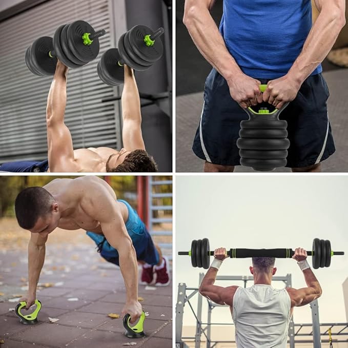 4-In-1 Adjustable Dumbbell Set - Dumbbell/Barbell/Kettlebell/Push Up Stand for Home Gym