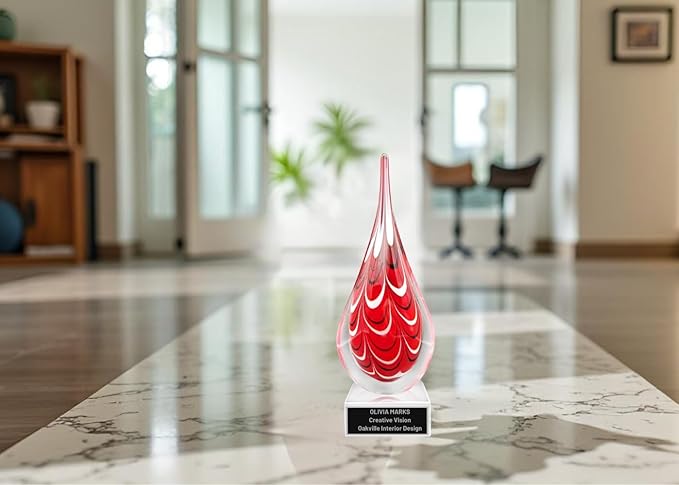 Hand-Blown Art Glass Award – Custom Engraved Elegant Award for Corporate, Sports Retirement Volunteer Recognition Leadership Personal Milestones Employee Gifts