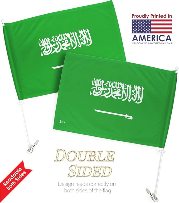 World Cup 2022 Saudi Car Flag Bandera para Carros De Saudi Arabia Auto Decorations Small Banner for Window Clip Pole Accessories FIFA Sports Fans Outdoor Flags Game Football Soccer Gifts Made in USA