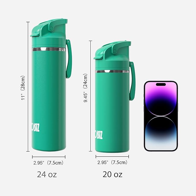 OISIZ Insulated Water Bottle 20 oz with 2 in 1 Spout and Straw Lid,One Click Safety Lock,100% Leakproof,Keep Cold 24H,Vacuum Stainless Steel Water Bottle for School,Travel and Sports,Dishwasher Safe