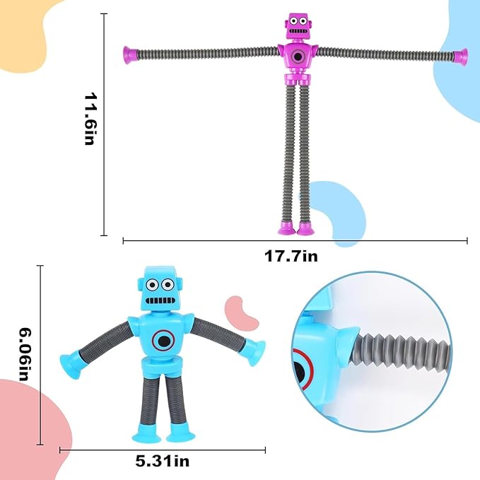 36PCS Telescopic Suction Cup Robot Toy,pop Tubes,Toys for Kids,Toddler Travel Toys,Toddler Sensory Toys,figette Toys,Fidget Toys for Kids,Treasure Box prizes,Small Toys for Kids prizes