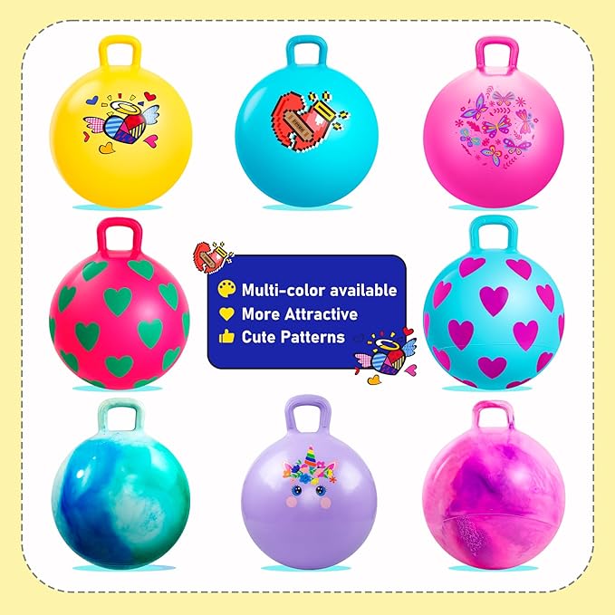 EVERICH TOY Hopper Ball for Kids, 18In Ride On Bouncy Ball with Handle, Yellow Heart Girls Toys for Indoor Outdoor Active Play Toys, Best Christmas Girls Boys Gifts for 4 5 6 7 8 Yr Old