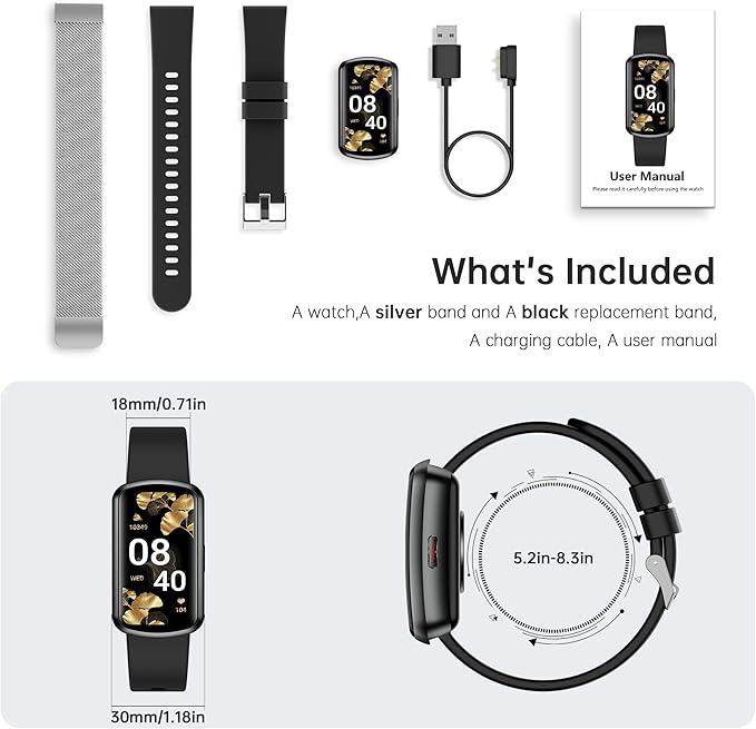 Health Fitness Tracker with 24/7 Heart Rate, Smart Watch with Blood Pressure and Blood Oxygen Monitor, Bulit-in 120+ Sport Mode, Sleep Tracking Waterproof Activity Tracker for Women Men (Silver)