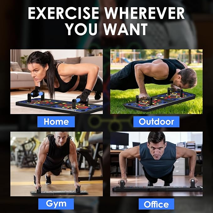 Push Up Board Fitness, 15 in 1 Multi-Functional Pushup Training Board with Handles, Foldable Floor Chest Muscle Exercise Fitness Equipment Burn Fat Push Up Board for Strength Training, Chest, Arms & Core
