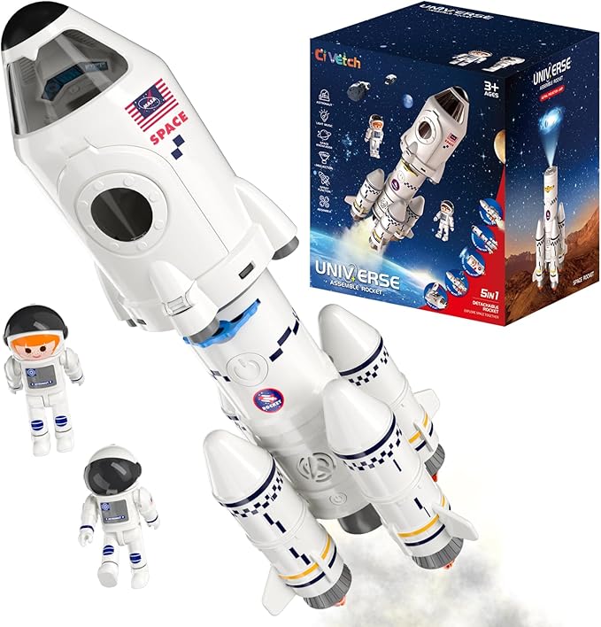 Space Shuttle Rocket Ship Toys for Kids Boys Age 3 4 5 6 7 8 9 Years Old, 5-in-1 STEM Science Educational Aerospace Toys with 2 Astronauts Figures, Projection Lamp, Space Toy Gift Birthday Christmas