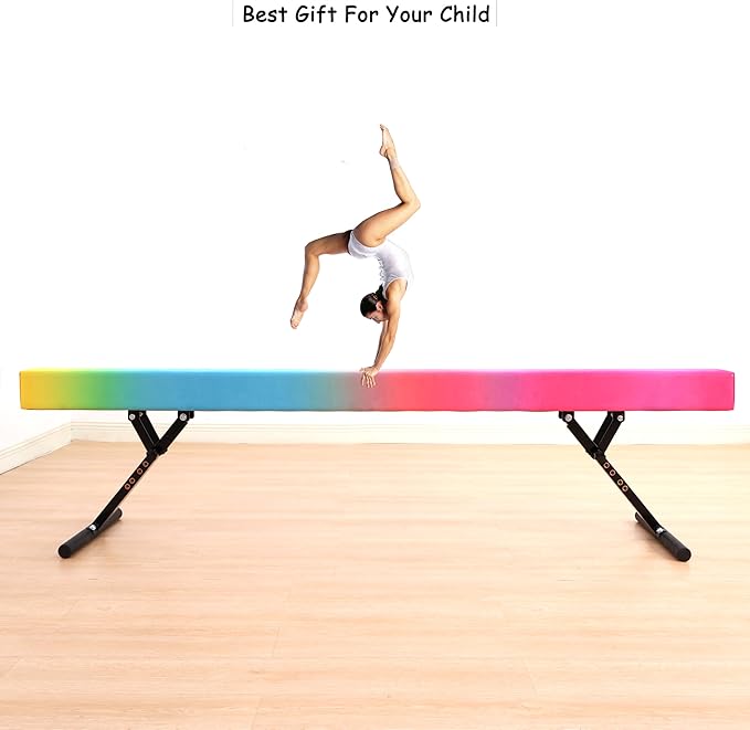 8 Ft Gymnastic Balance Beam with Adjustable Height From7 inch to 22 inch for Kids Children Home Practice, Adjustable Balance Beam with Leg, High and Low Floor Gymnatic Training Beam