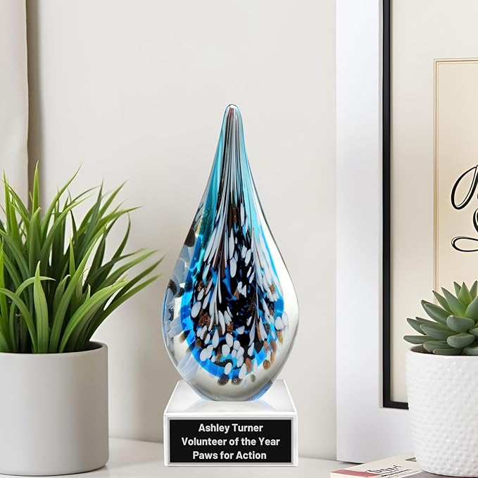 Hand-Blown Art Glass Award – Custom Engraved Elegant Award for Corporate, Sports Retirement Volunteer Recognition Leadership Personal Milestones Employee Gifts