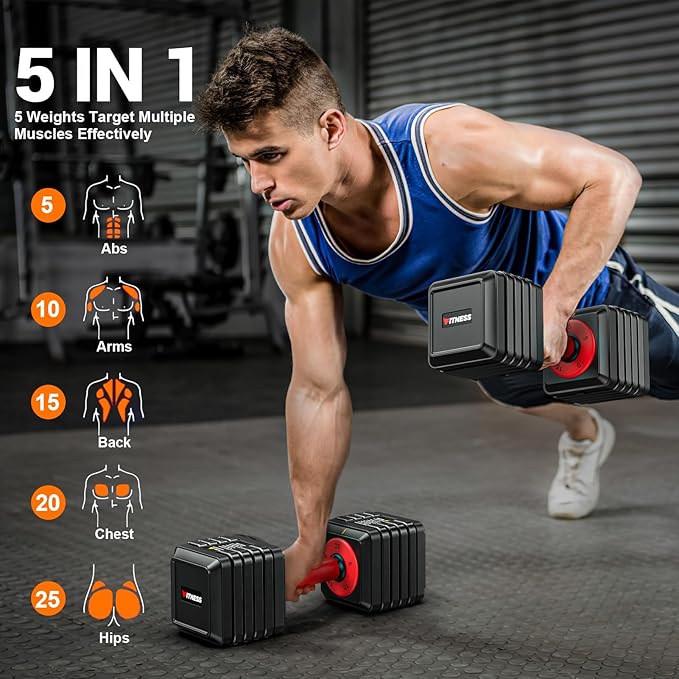 Adjustable Dumbbells Set of 2, 1 Hand Adjustable Weights Dumbbells Set, 5 in 1/10 in 1 Free Dumbbell with Anti-Slip Texture Handle, 25/55/80lb Pair Weight Set For Home Gym Suit both Men and Women