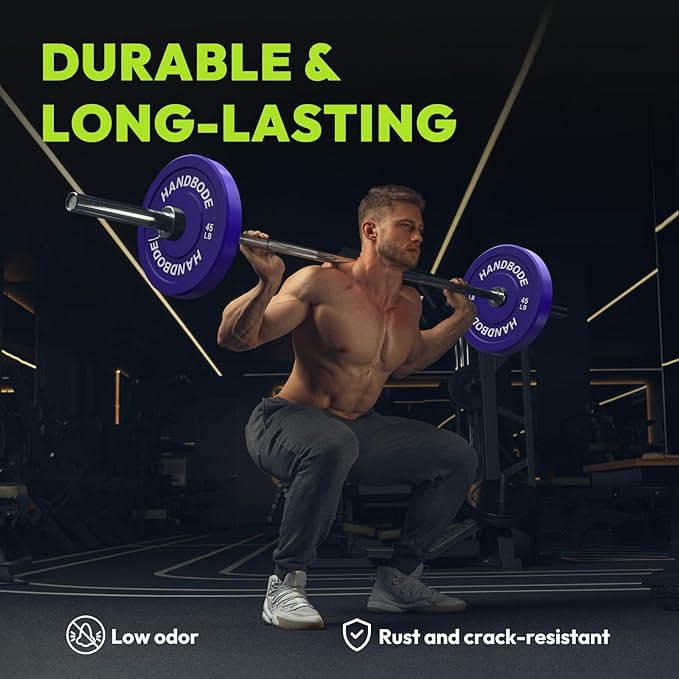 2-Inch Weight Plates High Bounce, Olympic Bumper Plate Set 45/100/160/190/260/300lb, Colored Weight Plates Set for Home Gym, Barbell Weights Rubber Strength Training Plate for Weight Lifting